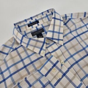 NWT Men's Saddlebred Ivory Beige Blue Plaid Button Down Shirt Size XL